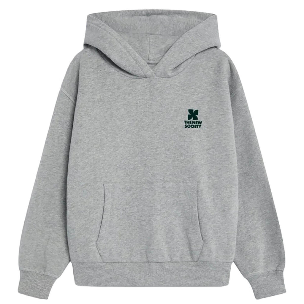 Sweat à capuche décontracté en coton mélangé gris moyen chiné avec logo imprimé et poche kangourou pour enfants de 2 à 14 ans