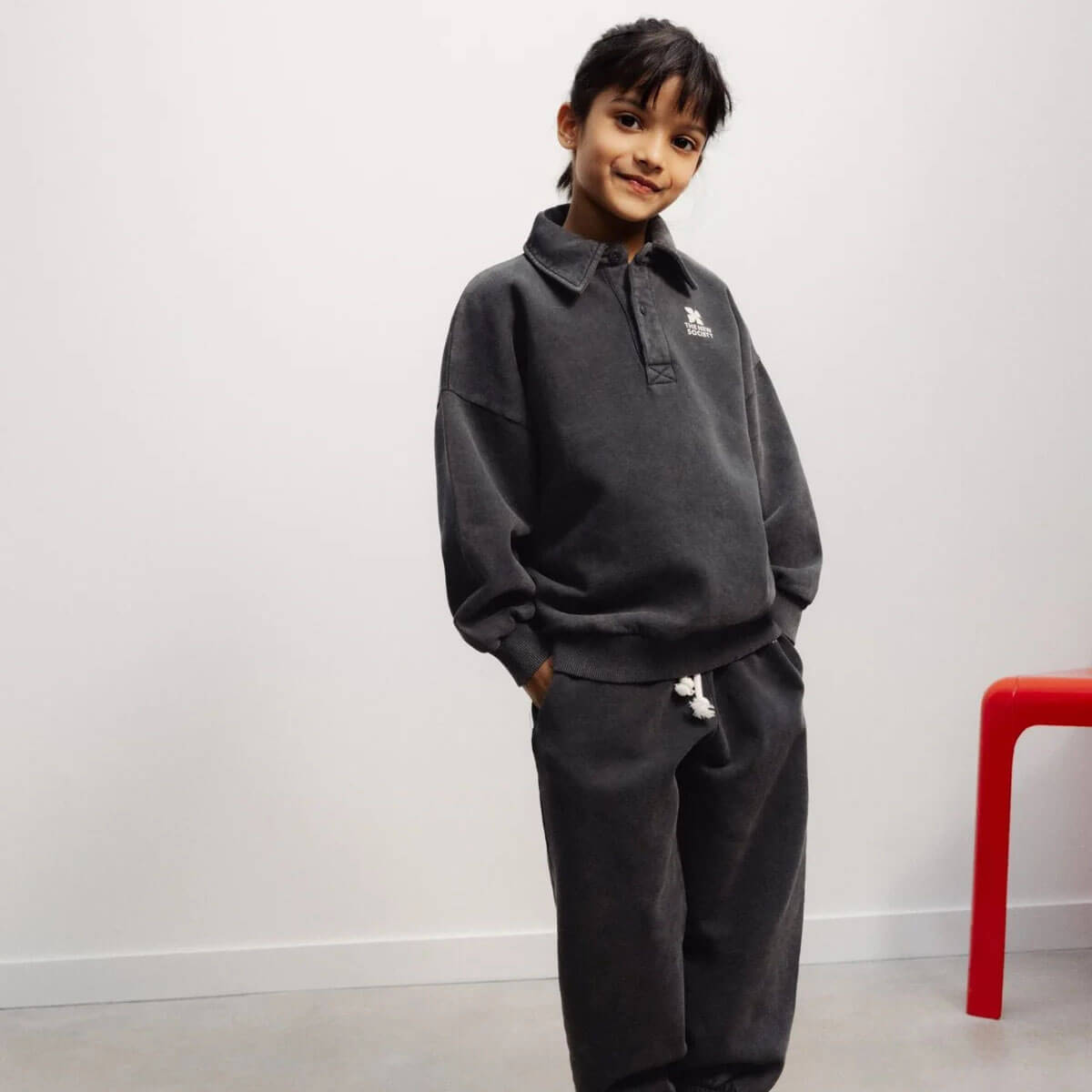 Polo en molleton décontracté en coton avec logo en fer forgé et col côtelé pour enfants de 2 à 14 ans