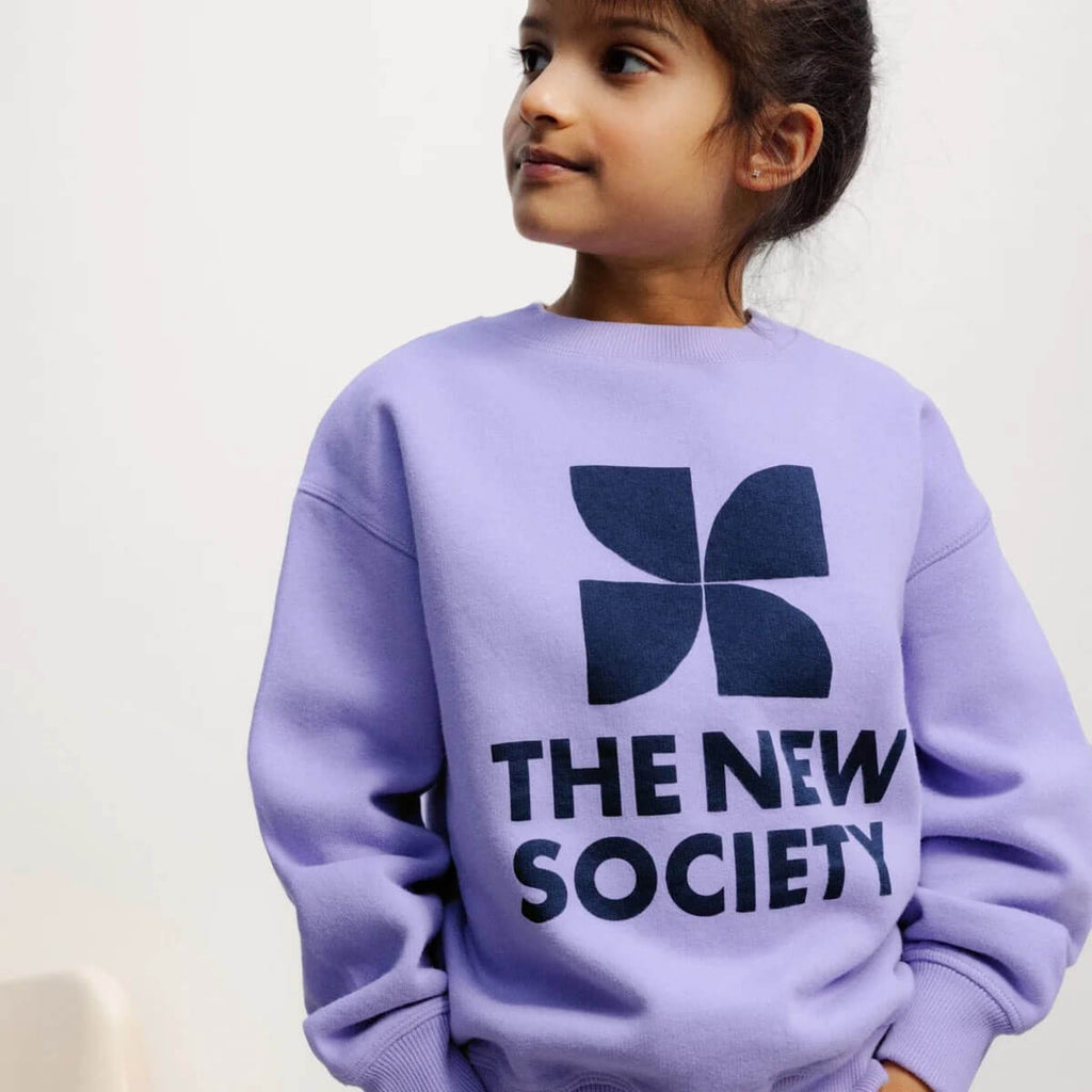 Sweat-shirt ras du cou en coton violet tulipe décontracté à logo avec coupe décontractée pour enfants de 2 à 14 ans