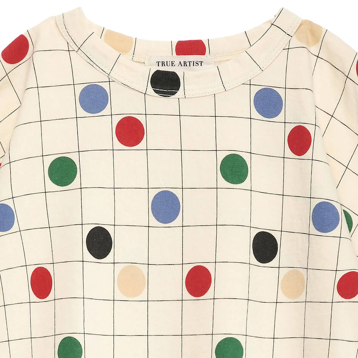 T-shirt décontracté en coton biologique à imprimé cercles blanc cassé, coupe carrée et épaules tombantes pour enfants de 1 à 13 ans