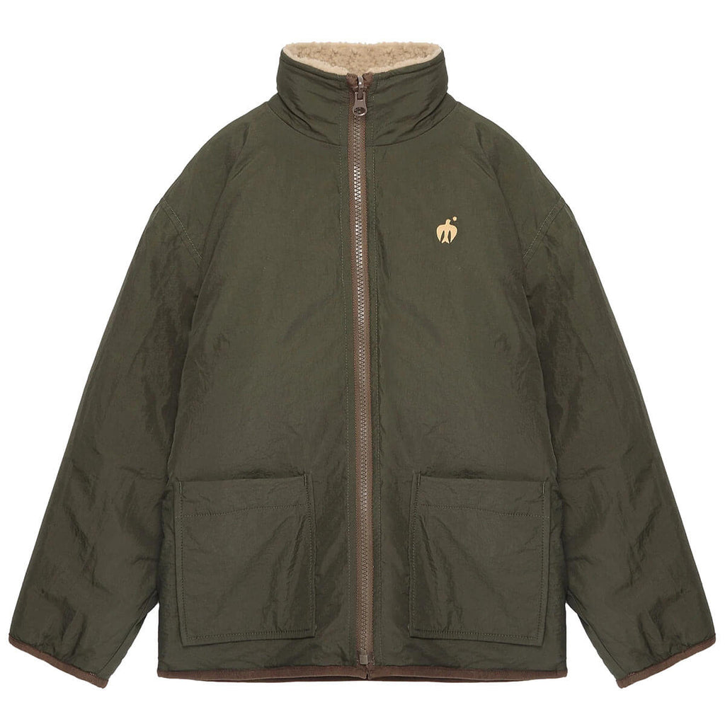Veste réversible en polyester recyclé uni marron Sporty Otter avec deux options de style pour les enfants de 1 à 13 ans