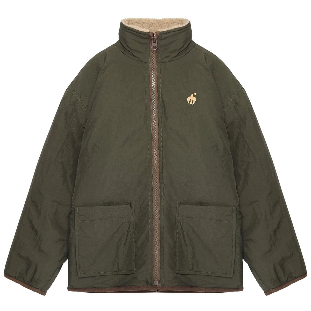 Veste réversible en polyester recyclé uni marron Sporty Otter avec deux options de style pour les enfants de 1 à 13 ans