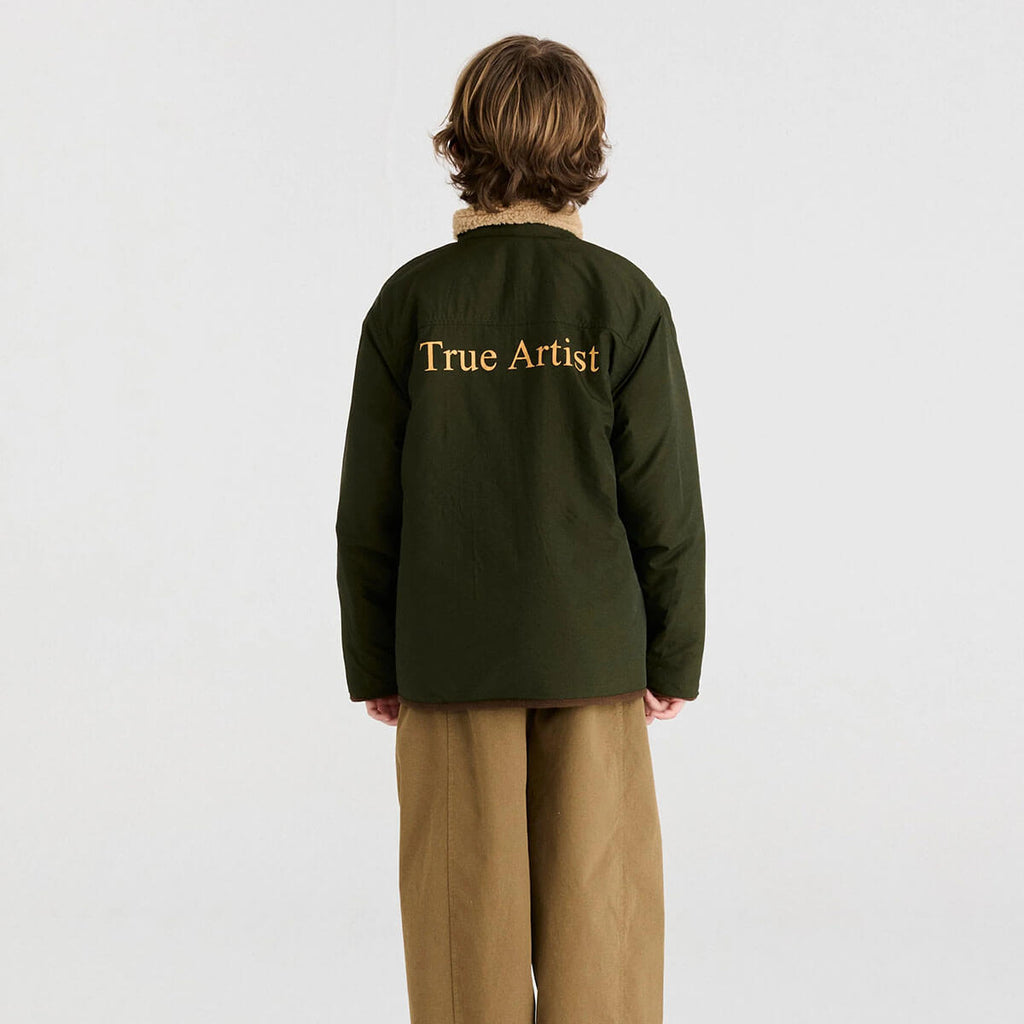 Veste réversible en polyester recyclé uni marron Sporty Otter avec deux options de style pour les enfants de 1 à 13 ans
