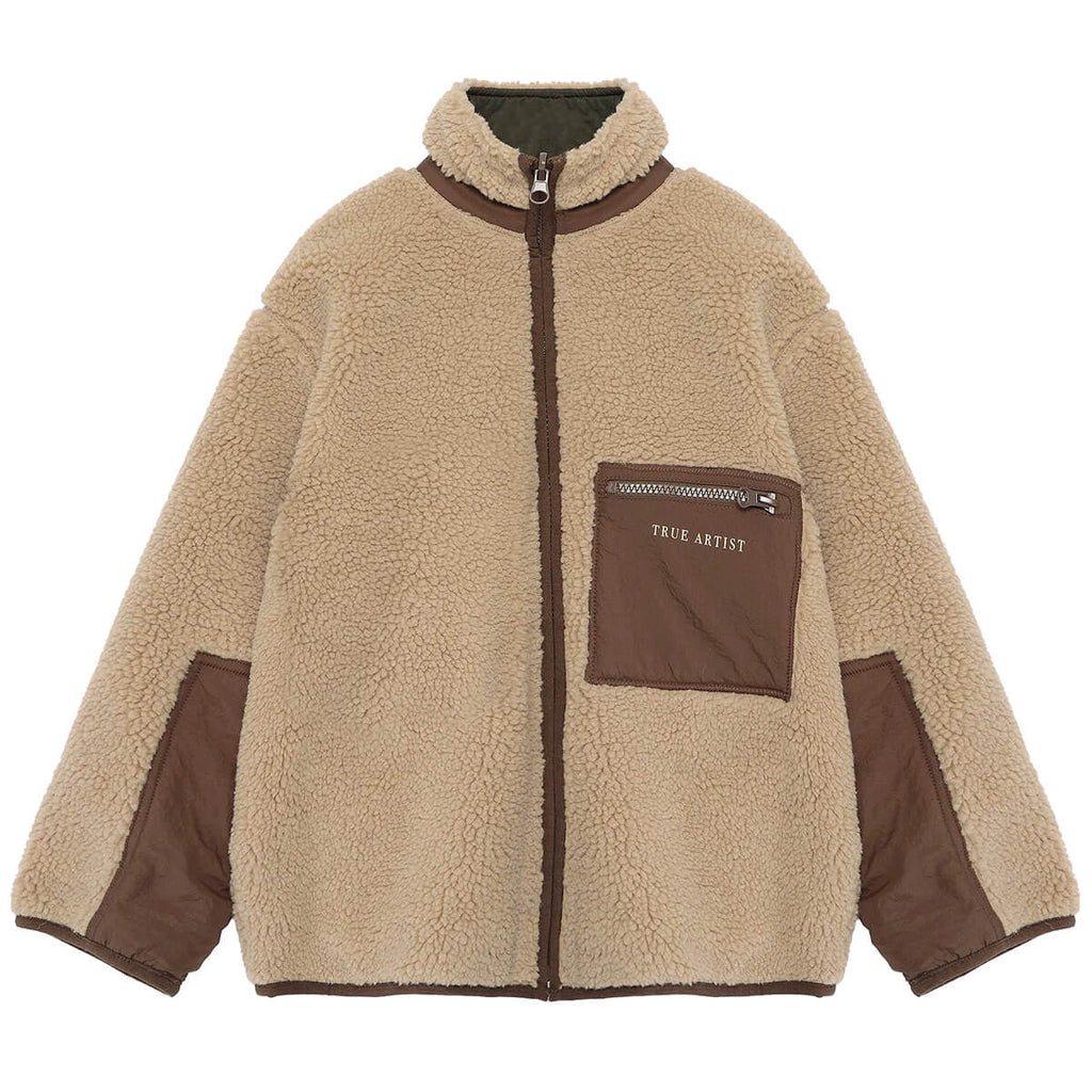 Veste réversible en polyester recyclé uni marron Sporty Otter avec deux options de style pour les enfants de 1 à 13 ans