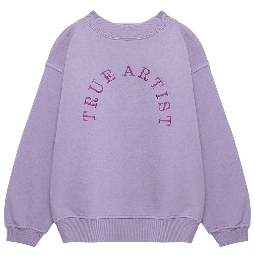 Sweat-shirt ample en coton biologique lilas lavande avec broderie contrastante et col et poignets côtelés pour enfants de 1 à 13 ans