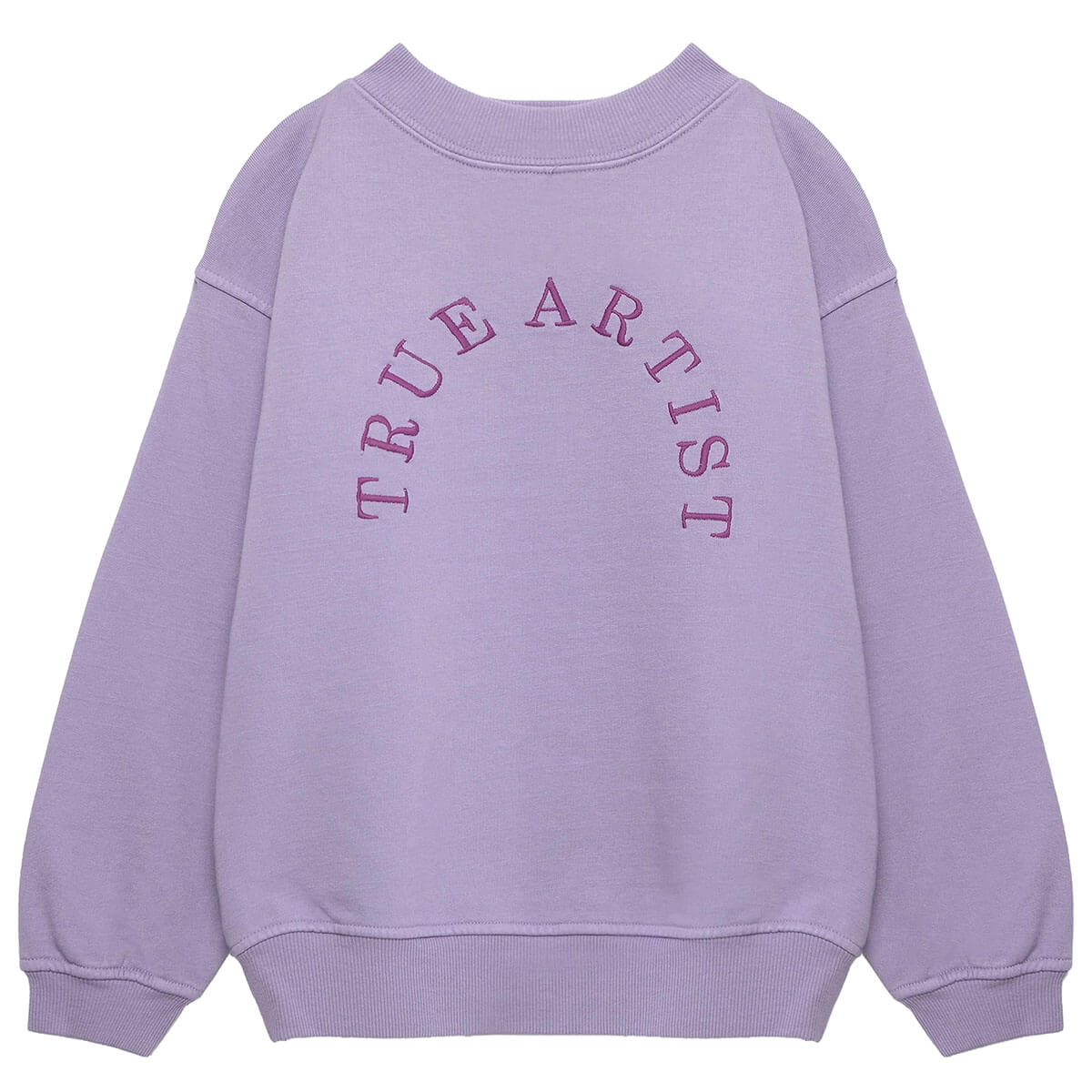 Sweat-shirt ample en coton biologique lilas lavande avec broderie contrastante et col et poignets côtelés pour enfants de 1 à 13 ans