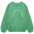 Sweat-shirt ample en coton biologique vert sapin avec broderie contrastée et bords côtes aux encolure et poignets, pour enfants de 1 à 13 ans