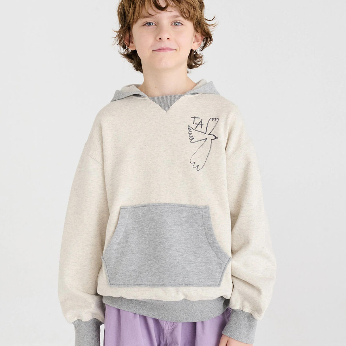 Sweat à capuche en molleton gris chiné décontracté en coton biologique avec poche kangourou pour enfants de 1 à 13 ans