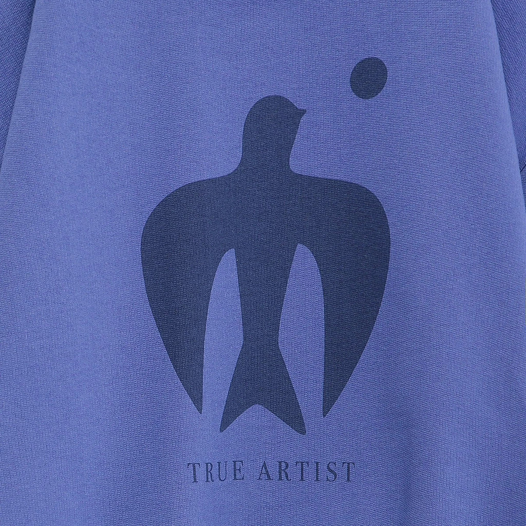 Sweat-shirt décontracté en coton biologique bleu Skipper à imprimé graphique avec épaules tombantes pour enfant de 1 à 13 ans