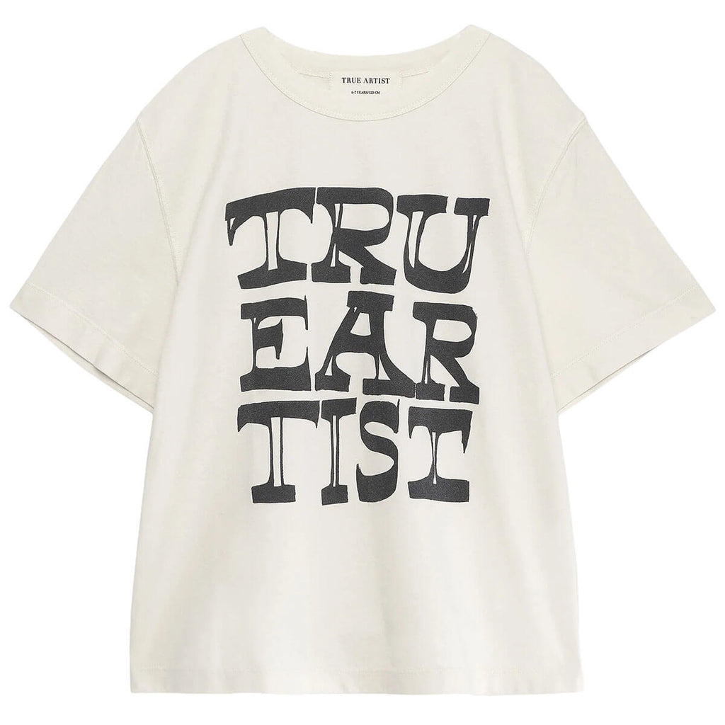 T-shirt en coton biologique blanc cassé à imprimé graphique décontracté avec coupe droite et épaules tombantes pour enfants de 1 à 13 ans