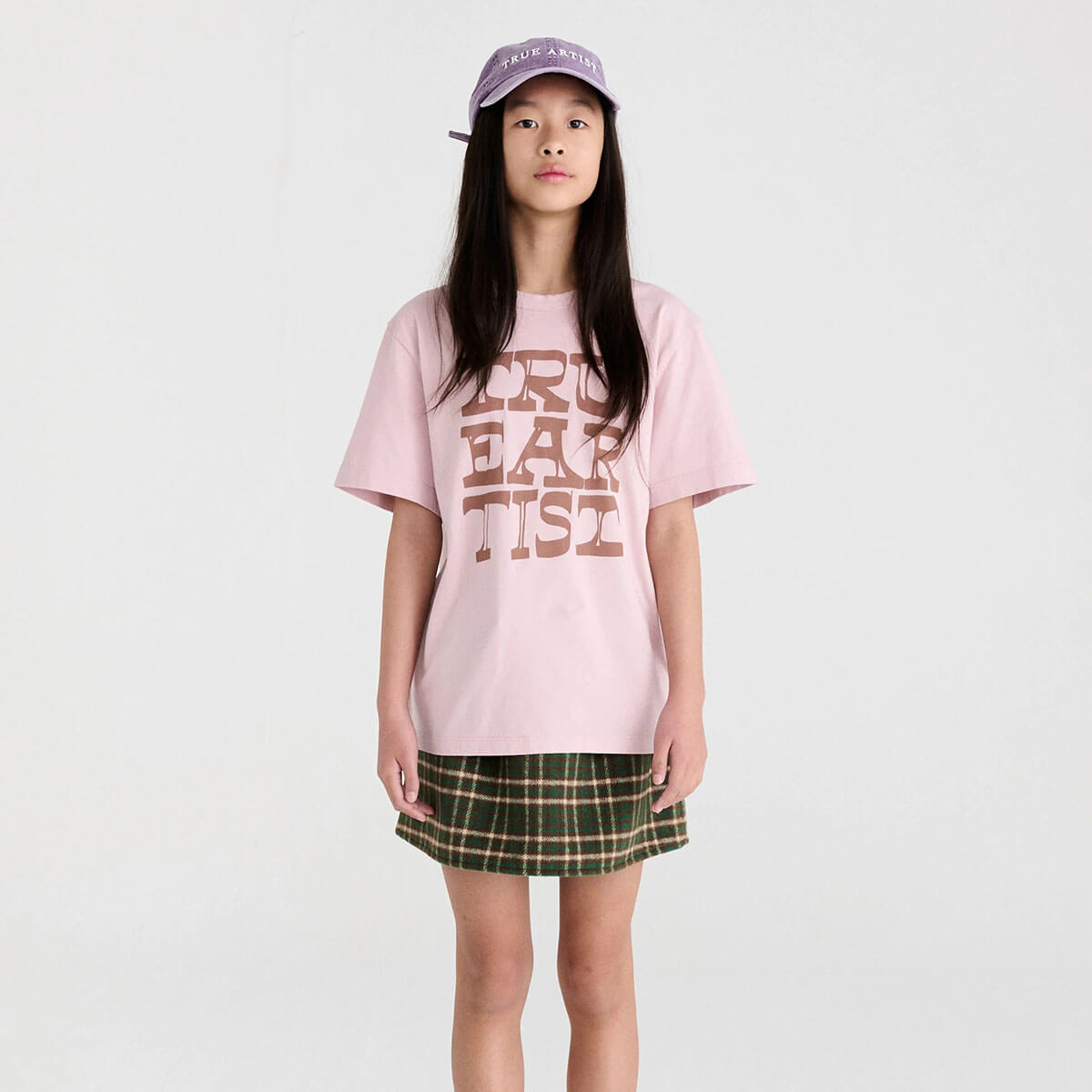 T-shirt décontracté en coton biologique couleur lilas clair à imprimé graphique, coupe droite et épaules tombantes, pour enfants de 1 à 13 ans