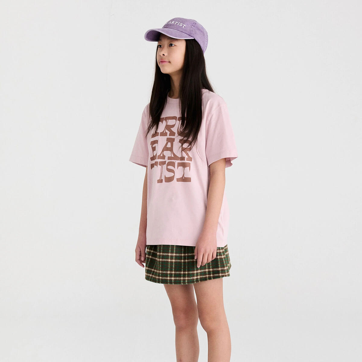 T-shirt décontracté en coton biologique couleur lilas clair à imprimé graphique, coupe droite et épaules tombantes, pour enfants de 1 à 13 ans