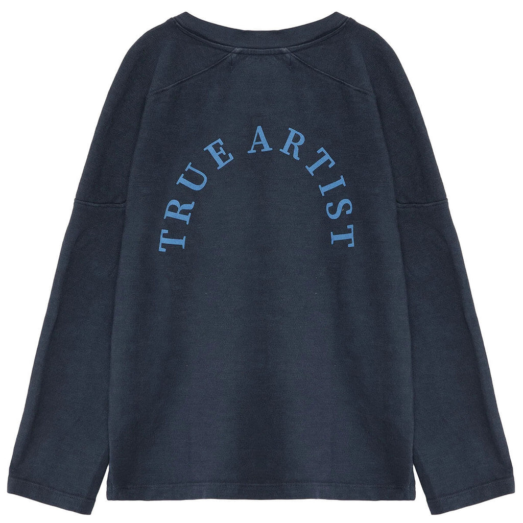 T-Shirt Relaxed En Coton Biologique Bleu Nuit Imprimé Graphique Avec Col Rond Et Épaules Tombantes Pour Enfants De 1 À 13 Ans