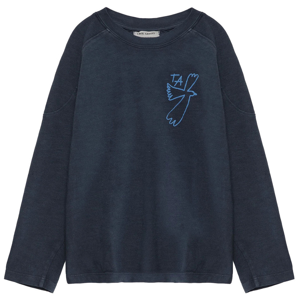 T-Shirt Relaxed En Coton Biologique Bleu Nuit Imprimé Graphique Avec Col Rond Et Épaules Tombantes Pour Enfants De 1 À 13 Ans