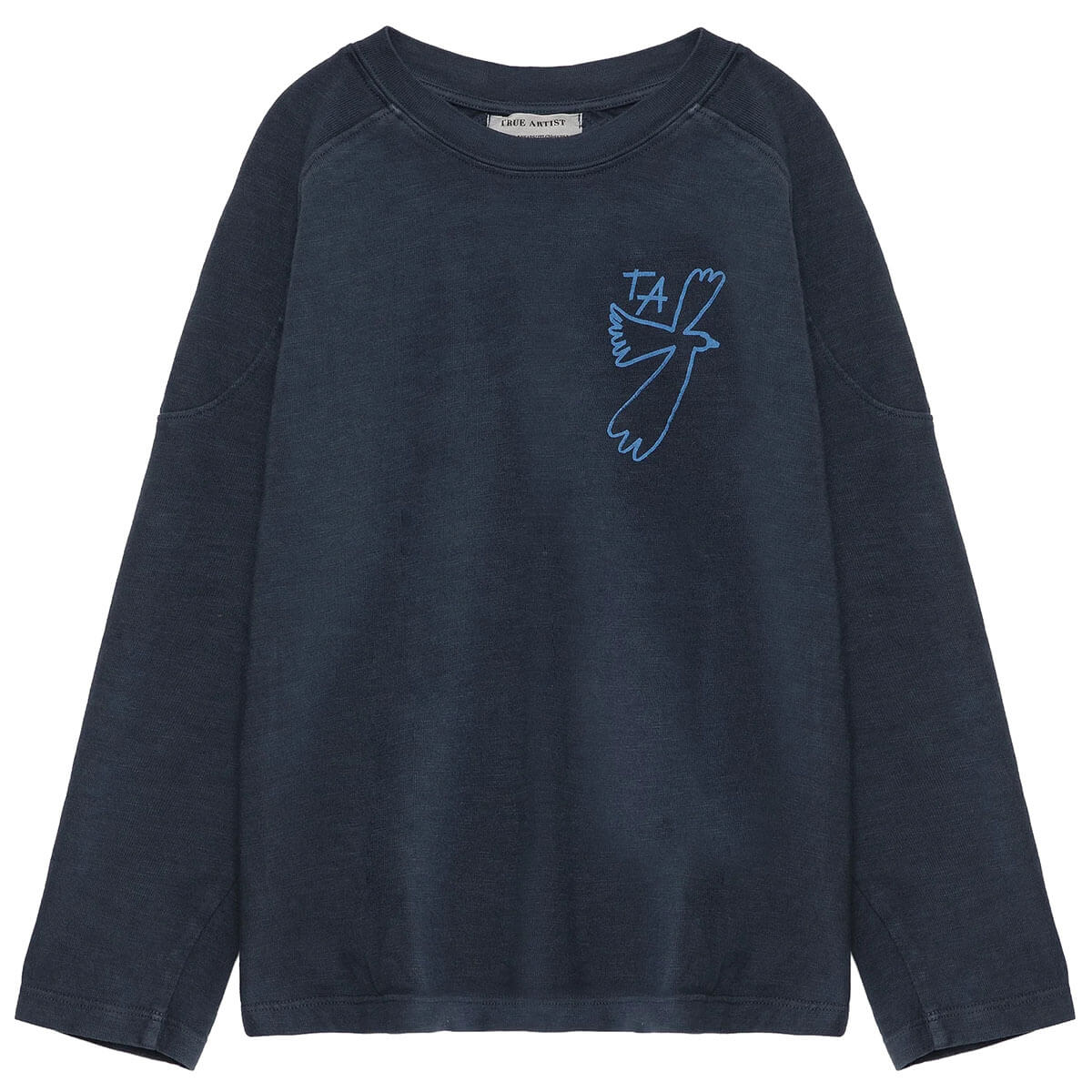 T-Shirt Relaxed En Coton Biologique Bleu Nuit Imprimé Graphique Avec Col Rond Et Épaules Tombantes Pour Enfants De 1 À 13 Ans