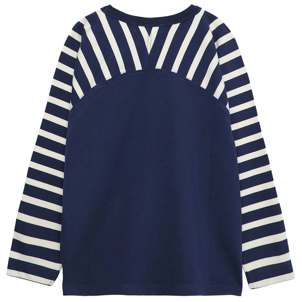 T-shirt ample Skipper bleu en coton biologique imprimé avec col rond et épaules tombantes pour enfants de 1 à 13 ans