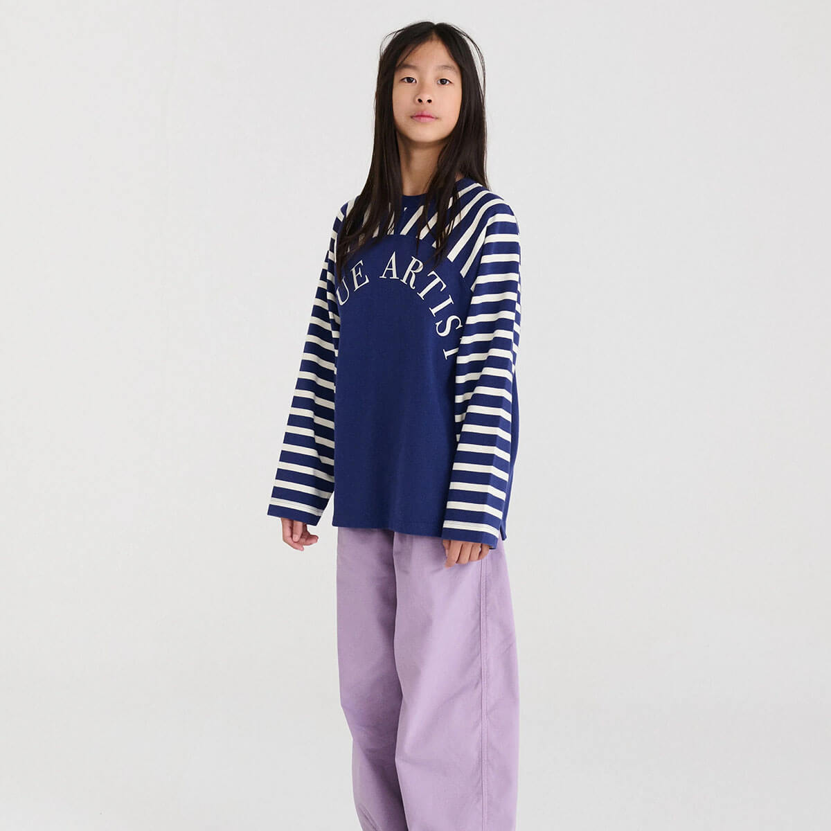 T-shirt ample Skipper bleu en coton biologique imprimé avec col rond et épaules tombantes pour enfants de 1 à 13 ans