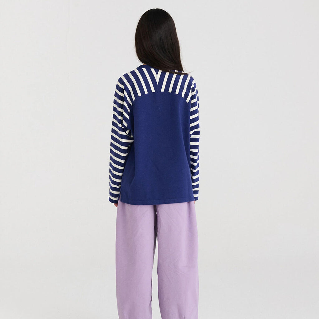 T-shirt ample Skipper bleu en coton biologique imprimé avec col rond et épaules tombantes pour enfants de 1 à 13 ans