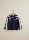 T-shirt ample Skipper bleu en coton biologique imprimé avec col rond et épaules tombantes pour enfants de 1 à 13 ans