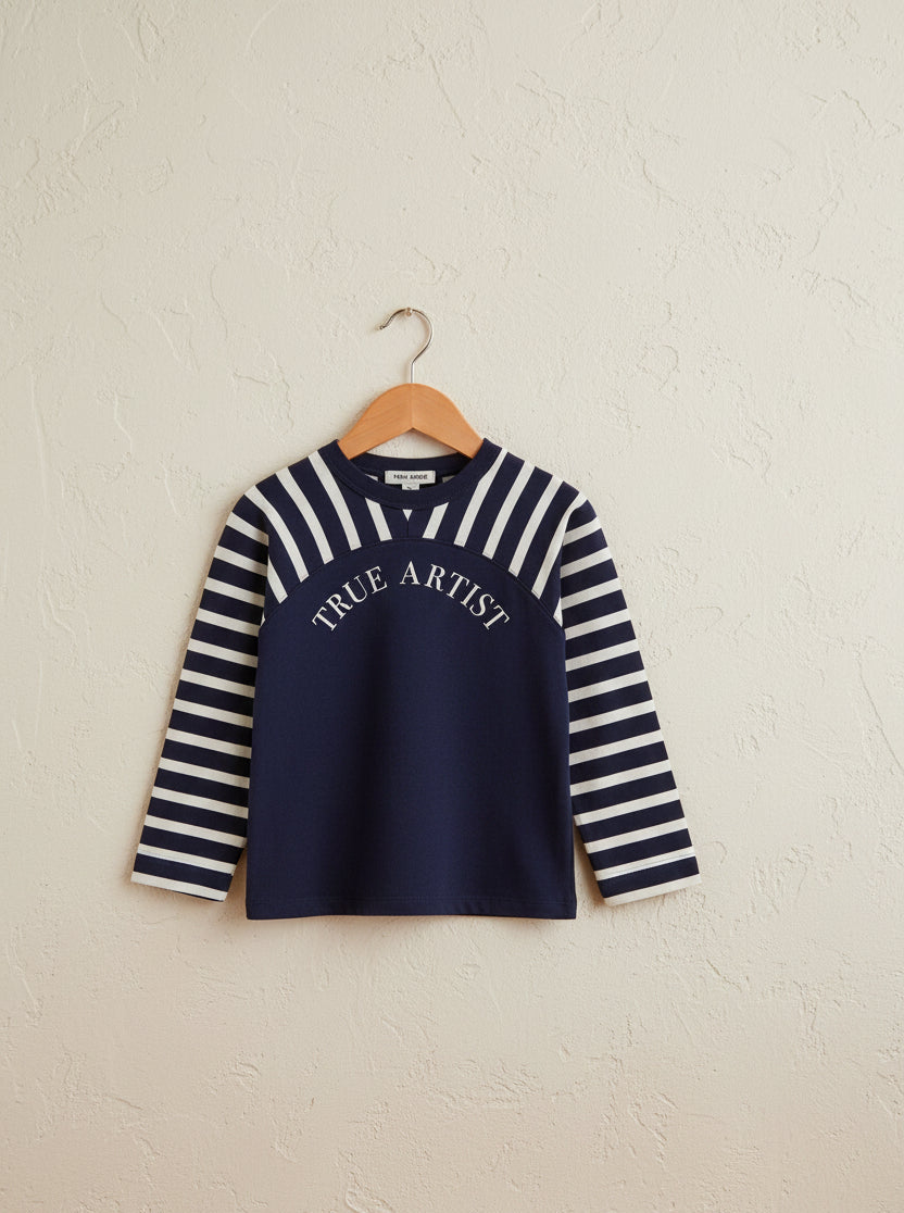 T-shirt ample Skipper bleu en coton biologique imprimé avec col rond et épaules tombantes pour enfants de 1 à 13 ans