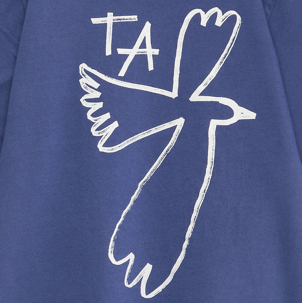 T-shirt enfant Skipper décontracté bleu en coton biologique imprimé numéros, coupe carrée et manches courtes, 1-13 ans