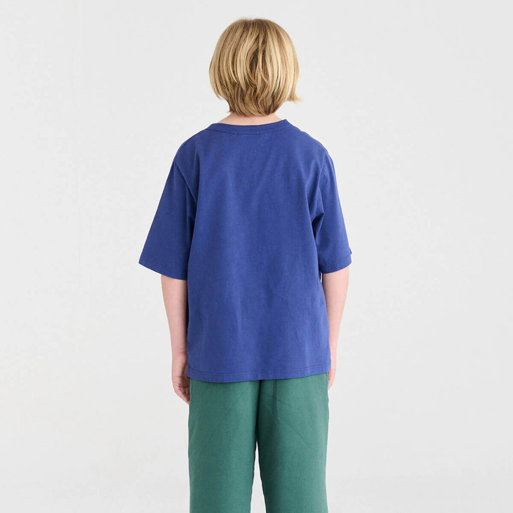 T-shirt enfant Skipper décontracté bleu en coton biologique imprimé numéros, coupe carrée et manches courtes, 1-13 ans