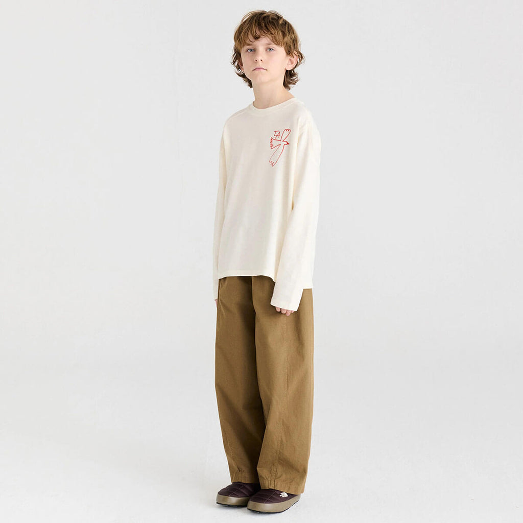 Pantalon décontracté en coton biologique à jambe droite marron loutre, avec taille élastique pour enfants de 1 à 13 ans