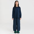 Pantalon décontracté bleu nuit en coton bio, coupe droite avec taille élastique pour enfants de 1 à 13 ans