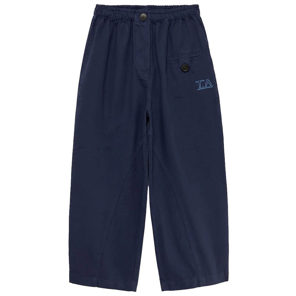 Pantalon décontracté bleu nuit en coton bio, coupe droite avec taille élastique pour enfants de 1 à 13 ans