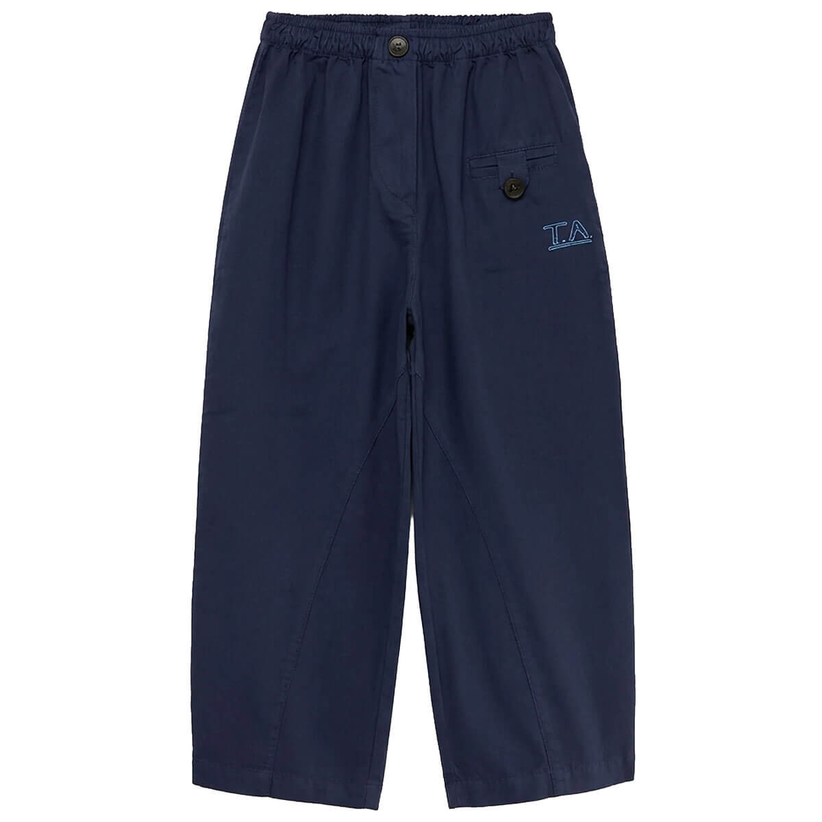 Pantalon décontracté bleu nuit en coton bio, coupe droite avec taille élastique pour enfants de 1 à 13 ans