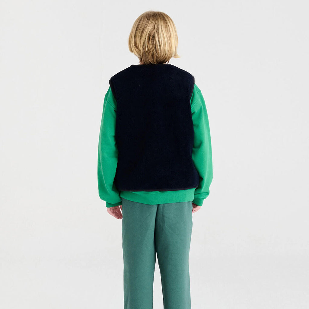 Doudoune sans manches pour enfants de 1 à 13 ans en polyester recyclé, bleu nuit, unie, sportive, légère et chaude
